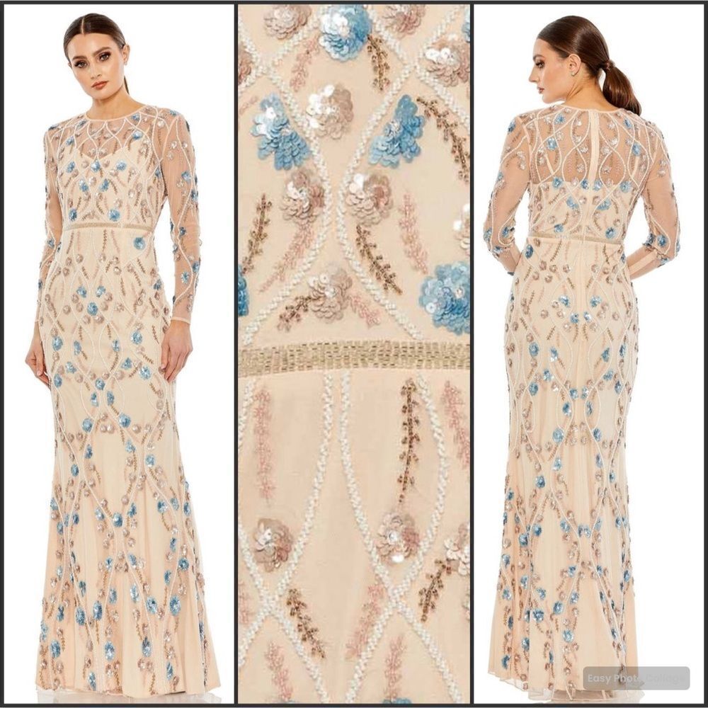 MAC DUGGAL 93772 Floral Embellished Long Sleeve Gown Dress